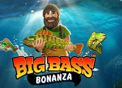 Big Bass Bonanza fishing game character holding a large fish in an underwater se.